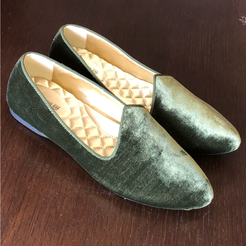 RARE & RETIRED Birdies HERON Olive Luxe Velvet Smoking Flats/Loafers/Slippers - Picture 8 of 16